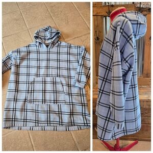 Long Plaid Hoodie Baby Blue One Size TRUE